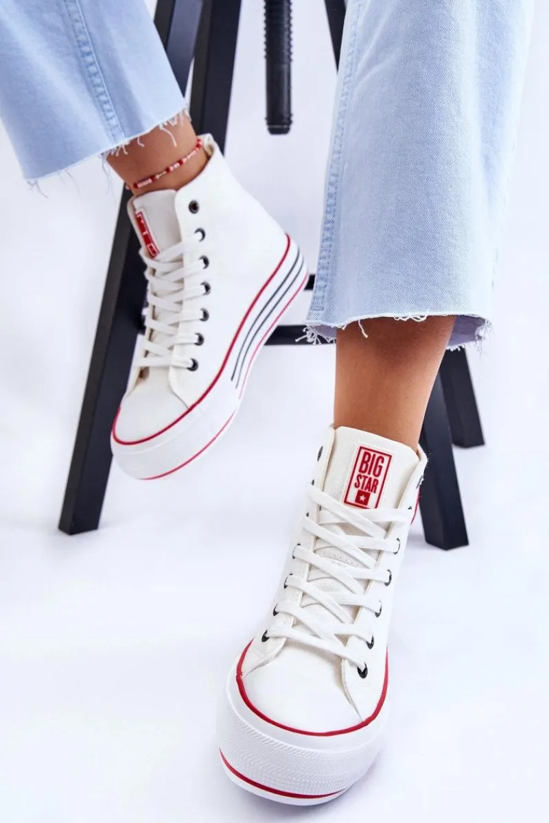 Trampki Damskie Big Star|Trampki Damskie Wysokie>Big Star Shoes Damskie Wysokie Materiałowe Trampki Na Platformie Big Star LL274185 Białe Biały