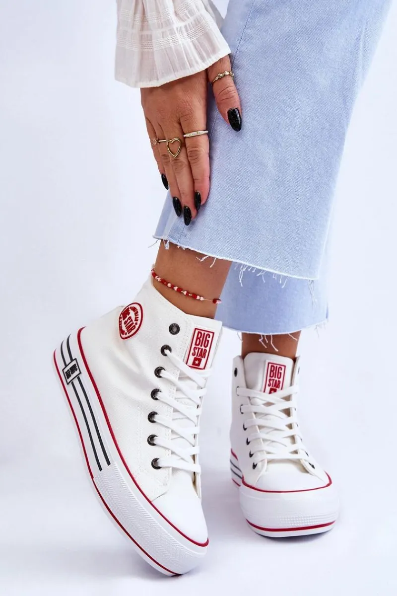 Trampki Damskie Big Star|Trampki Damskie Wysokie>Big Star Shoes Damskie Wysokie Materiałowe Trampki Na Platformie Big Star LL274185 Białe Biały