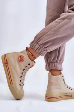 Online Damskie Wysokie Materiałowe Trampki Na Platformie Big Star LL274187 Beżowe Damskie Trampki Damskie Big Star|Trampki Damskie Wysokie