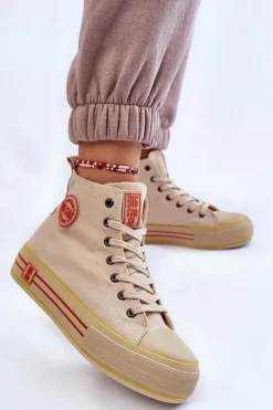 Online Damskie Wysokie Materiałowe Trampki Na Platformie Big Star LL274187 Beżowe Damskie Trampki Damskie Big Star|Trampki Damskie Wysokie