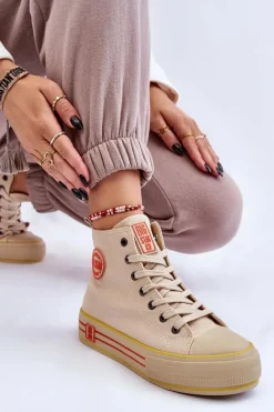 Online Damskie Wysokie Materiałowe Trampki Na Platformie Big Star LL274187 Beżowe Damskie Trampki Damskie Big Star|Trampki Damskie Wysokie