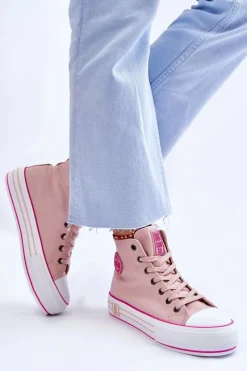 Best Damskie Wysokie Materiałowe Trampki Na Platformie Big Star LL274186 Różowe Damskie Trampki Damskie Big Star|Trampki Damskie Wysokie