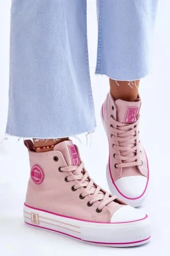 Best Damskie Wysokie Materiałowe Trampki Na Platformie Big Star LL274186 Różowe Damskie Trampki Damskie Big Star|Trampki Damskie Wysokie