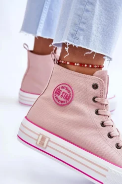 Best Damskie Wysokie Materiałowe Trampki Na Platformie Big Star LL274186 Różowe Damskie Trampki Damskie Big Star|Trampki Damskie Wysokie