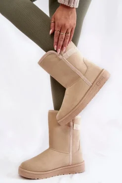 Best Big Star Shoes Damskie Wysokie Śniegowce Big Star KK274617 Jasnobeżowe