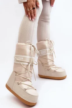 Clearance Boto Damskie Wysokie Śniegowce Beżowe Venila Beżowy