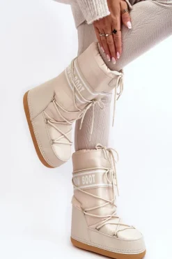 Clearance Boto Damskie Wysokie Śniegowce Beżowe Venila Beżowy