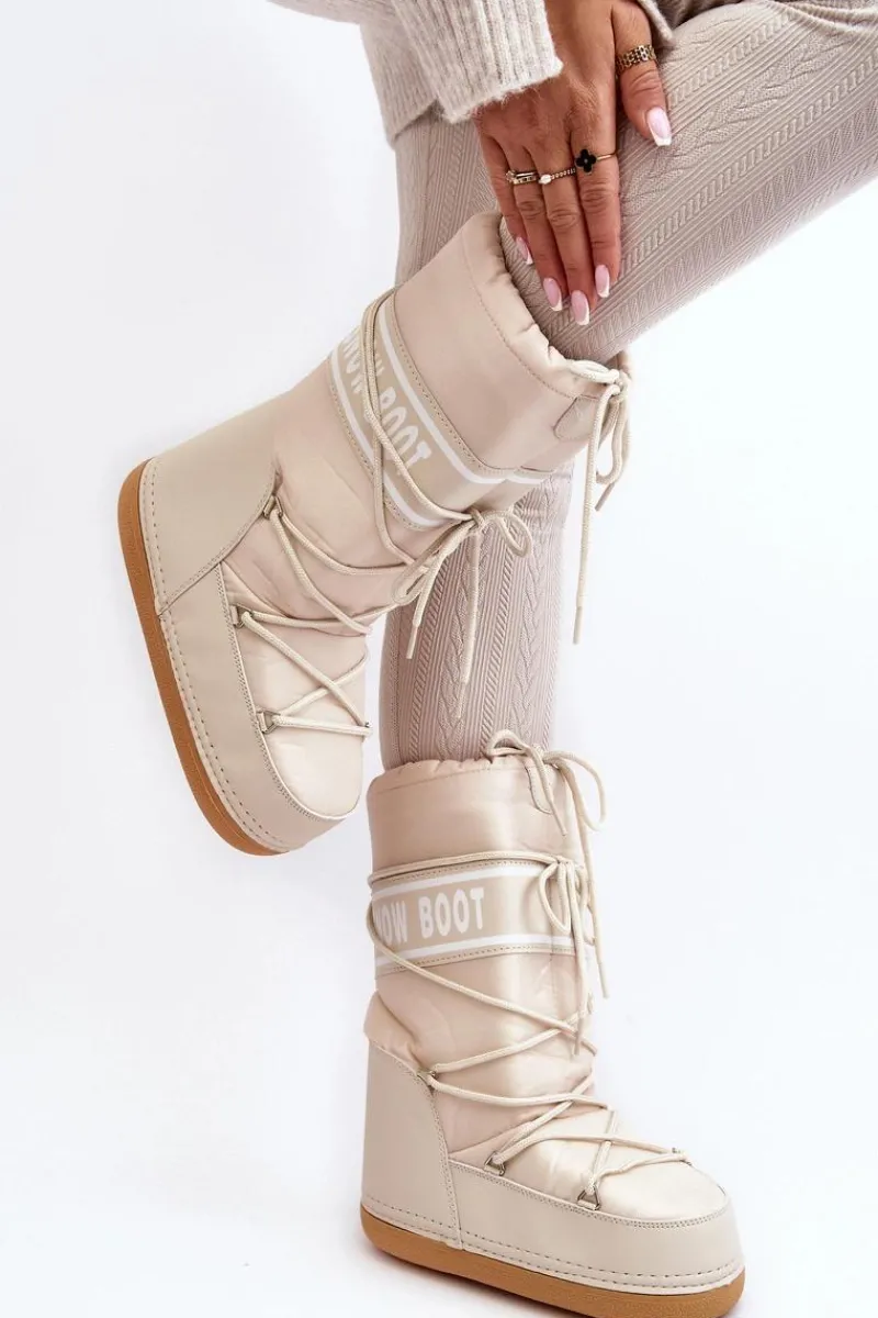 Clearance Boto Damskie Wysokie Śniegowce Beżowe Venila Beżowy