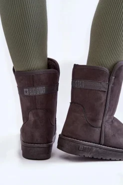 Clearance Damskie Wysokie Śniegowce Big Star KK274619 Szare Damskie Śniegowce Damskie