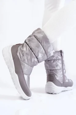 New Damskie Wysokie Śniegowce Big Star KK274600 Szare Damskie Śniegowce Damskie