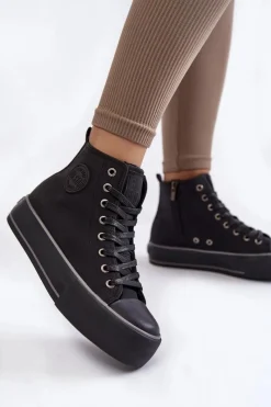 Trampki Ocieplane|Trampki Damskie Big Star>Big Star Shoes Damskie Wysokie Ocieplane Trampki Big Star KK274173 Czarne