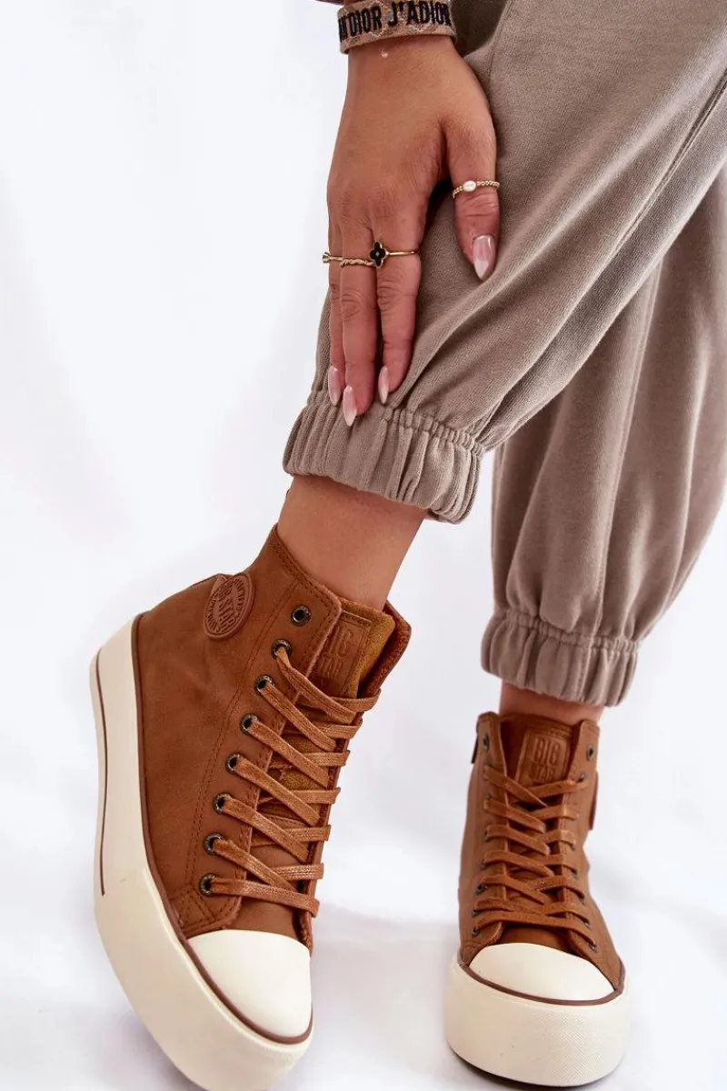 Discount Damskie Wysokie Ocieplane Trampki Big Star KK274171 Brązowe Damskie Trampki Ocieplane|Trampki Damskie Big Star