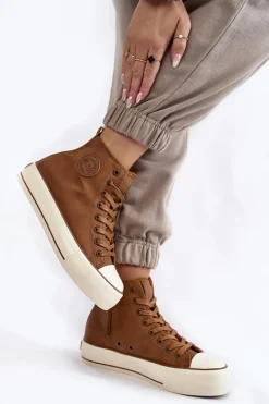 Discount Damskie Wysokie Ocieplane Trampki Big Star KK274171 Brązowe Damskie Trampki Ocieplane|Trampki Damskie Big Star