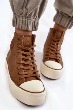 Discount Damskie Wysokie Ocieplane Trampki Big Star KK274171 Brązowe Damskie Trampki Ocieplane|Trampki Damskie Big Star