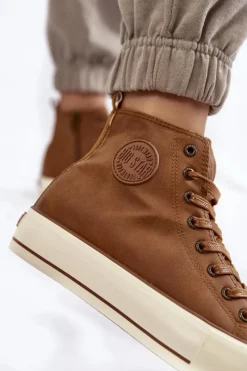 Discount Damskie Wysokie Ocieplane Trampki Big Star KK274171 Brązowe Damskie Trampki Ocieplane|Trampki Damskie Big Star