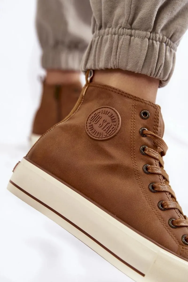 Discount Damskie Wysokie Ocieplane Trampki Big Star KK274171 Brązowe Damskie Trampki Ocieplane|Trampki Damskie Big Star