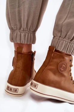 Discount Damskie Wysokie Ocieplane Trampki Big Star KK274171 Brązowe Damskie Trampki Ocieplane|Trampki Damskie Big Star
