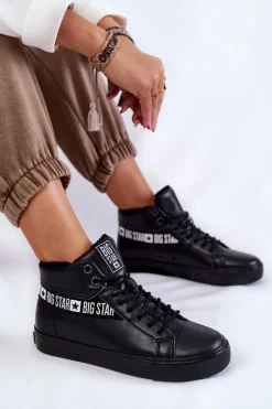 Trampki Ocieplane|Trampki Damskie Big Star></noscript>Big Star Shoes Damskie Wysokie Ocieplane Skórzane Trampki Big Star EE274355 Czarne