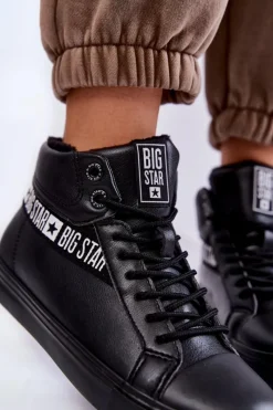 Trampki Ocieplane|Trampki Damskie Big Star></noscript>Big Star Shoes Damskie Wysokie Ocieplane Skórzane Trampki Big Star EE274355 Czarne