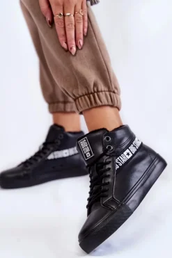 Trampki Ocieplane|Trampki Damskie Big Star></noscript>Big Star Shoes Damskie Wysokie Ocieplane Skórzane Trampki Big Star EE274355 Czarne