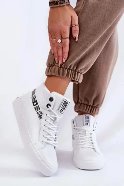 Discount Damskie Wysokie Ocieplane Skórzane Trampki Big Star EE274356 Białe Damskie Trampki Ocieplane|Trampki Damskie Big Star