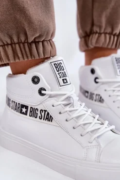 Discount Damskie Wysokie Ocieplane Skórzane Trampki Big Star EE274356 Białe Damskie Trampki Ocieplane|Trampki Damskie Big Star