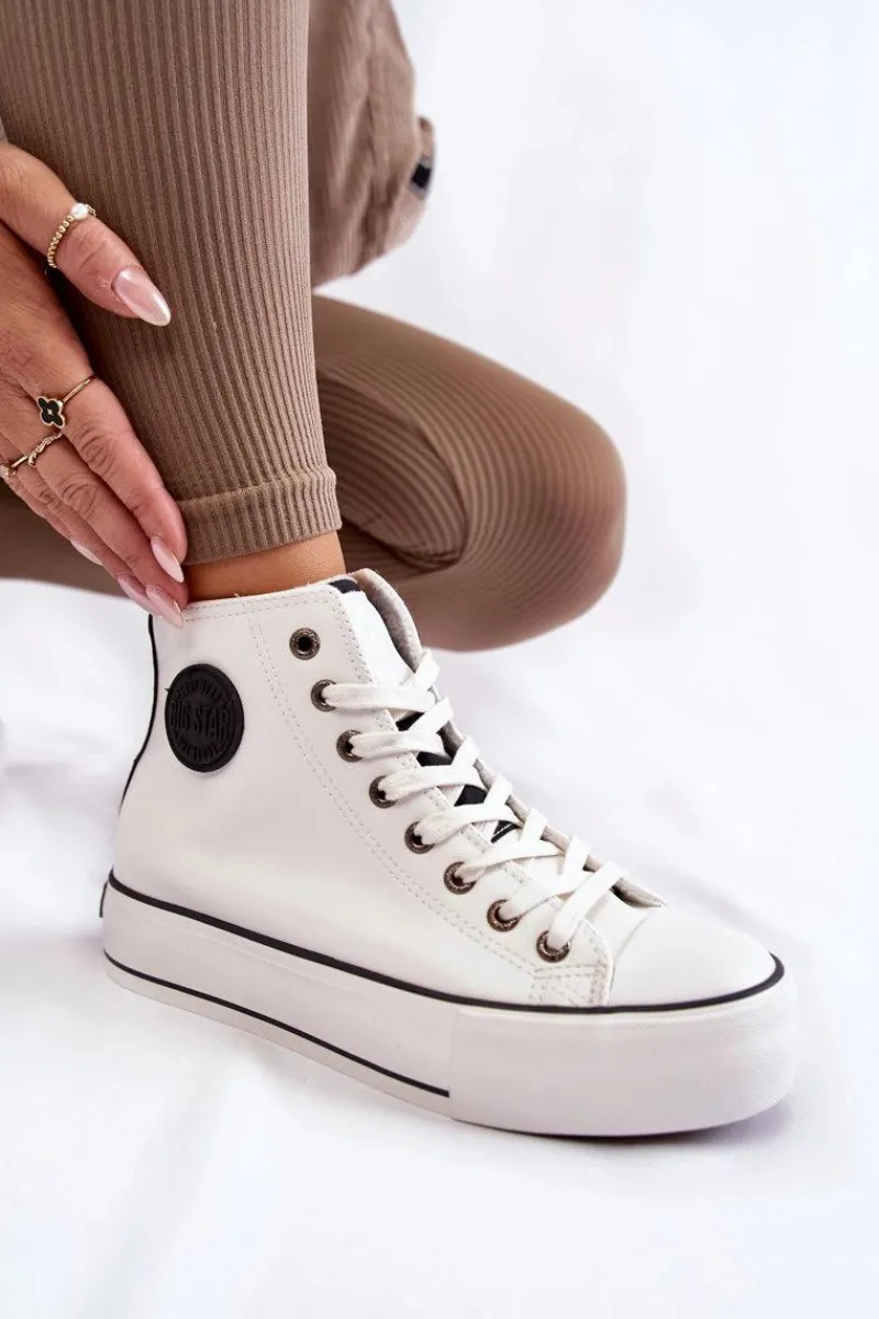 Discount Damskie Wysokie Ocieplane Trampki Big Star KK274170 Białe Damskie Trampki Ocieplane|Trampki Damskie Big Star