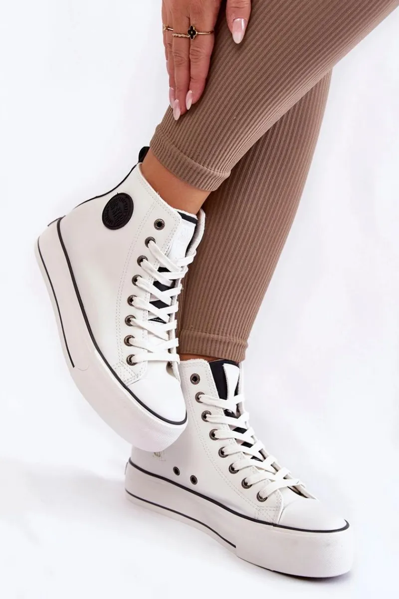 Discount Damskie Wysokie Ocieplane Trampki Big Star KK274170 Białe Damskie Trampki Ocieplane|Trampki Damskie Big Star