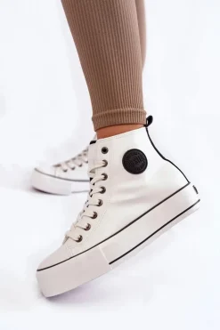 Discount Damskie Wysokie Ocieplane Trampki Big Star KK274170 Białe Damskie Trampki Ocieplane|Trampki Damskie Big Star