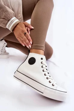 Discount Damskie Wysokie Ocieplane Trampki Big Star KK274170 Białe Damskie Trampki Ocieplane|Trampki Damskie Big Star