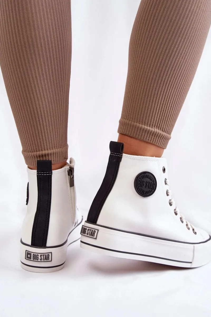 Discount Damskie Wysokie Ocieplane Trampki Big Star KK274170 Białe Damskie Trampki Ocieplane|Trampki Damskie Big Star