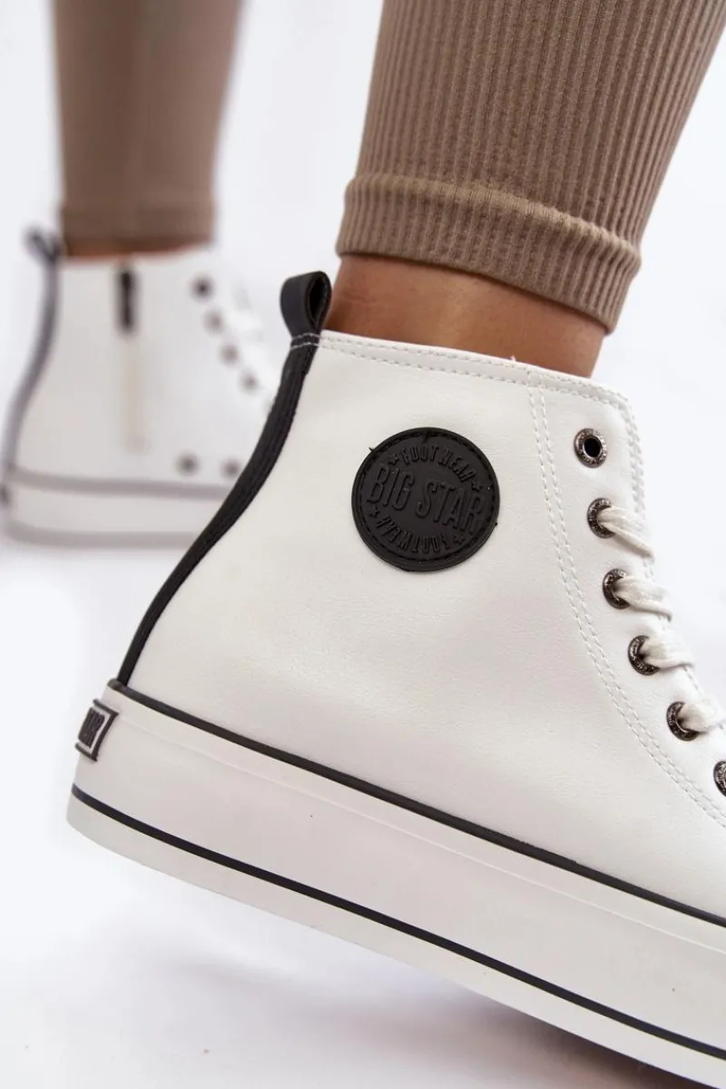 Discount Damskie Wysokie Ocieplane Trampki Big Star KK274170 Białe Damskie Trampki Ocieplane|Trampki Damskie Big Star