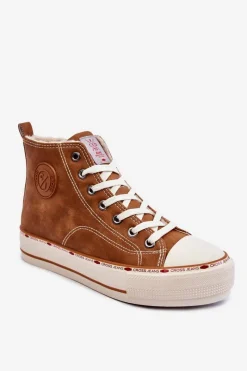 Sale Cross Jeans Damskie Wysokie Ocieplane Trampki KK2R4043C Camel