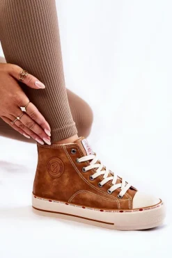 Sale Cross Jeans Damskie Wysokie Ocieplane Trampki KK2R4043C Camel