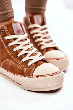 Sale Cross Jeans Damskie Wysokie Ocieplane Trampki KK2R4043C Camel