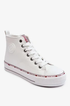 Best Damskie Wysokie Ocieplane Trampki KK2R4044C Białe Damskie Trampki Damskie Cross Jeans|Trampki Ocieplane