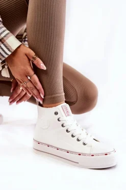 Best Damskie Wysokie Ocieplane Trampki KK2R4044C Białe Damskie Trampki Damskie Cross Jeans|Trampki Ocieplane