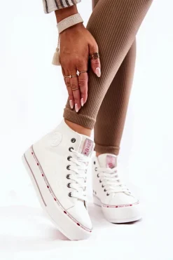 Best Damskie Wysokie Ocieplane Trampki KK2R4044C Białe Damskie Trampki Damskie Cross Jeans|Trampki Ocieplane