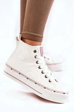 Best Damskie Wysokie Ocieplane Trampki KK2R4044C Białe Damskie Trampki Damskie Cross Jeans|Trampki Ocieplane