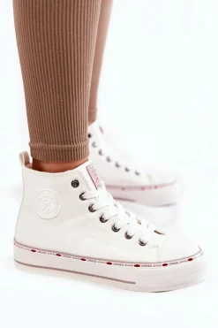 Best Damskie Wysokie Ocieplane Trampki KK2R4044C Białe Damskie Trampki Damskie Cross Jeans|Trampki Ocieplane