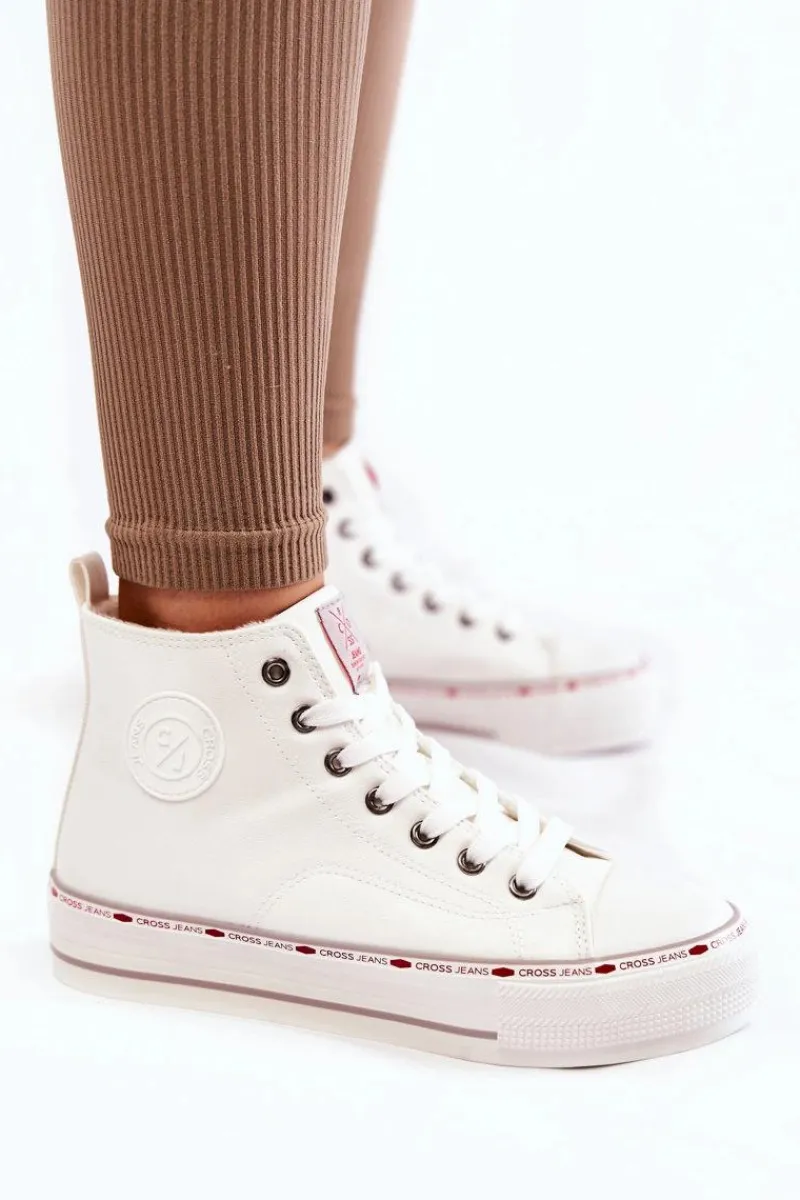 Best Damskie Wysokie Ocieplane Trampki KK2R4044C Białe Damskie Trampki Damskie Cross Jeans|Trampki Ocieplane