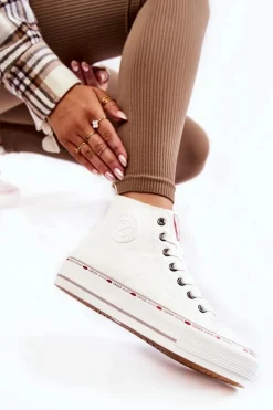 Best Damskie Wysokie Ocieplane Trampki KK2R4044C Białe Damskie Trampki Damskie Cross Jeans|Trampki Ocieplane