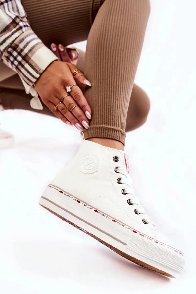 Best Damskie Wysokie Ocieplane Trampki KK2R4044C Białe Damskie Trampki Damskie Cross Jeans|Trampki Ocieplane