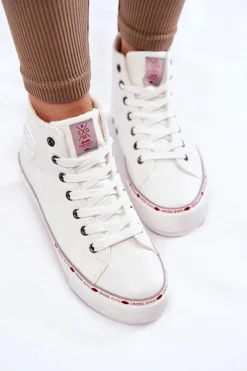 Best Damskie Wysokie Ocieplane Trampki KK2R4044C Białe Damskie Trampki Damskie Cross Jeans|Trampki Ocieplane