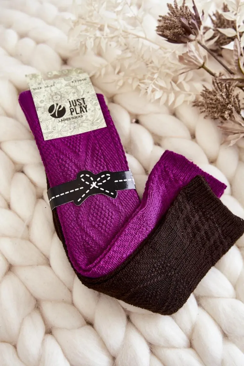 Skarpetki|Skarpetki>Just Play Damskie Wysokie Skarpetki Do Kolan 2-Pak Fuksjowo-Brązowe