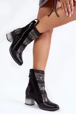 Botki Maciejka|Damskie Trapery>Maciejka Damskie Wysokie Skórzane Botki 05647-01 Czarne