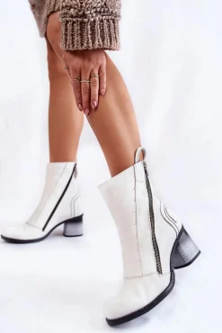 Discount Damskie Wysokie Skórzane Botki 05647-11 Białe Damskie Botki Maciejka|Damskie Trapery