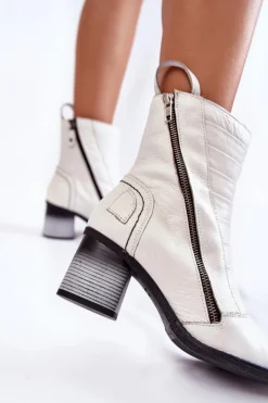 Discount Damskie Wysokie Skórzane Botki 05647-11 Białe Damskie Botki Maciejka|Damskie Trapery