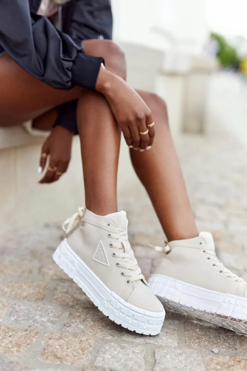 Best Damskie Wysokie Tenisówki Na Platformie Beżowe Manhattan Damskie Trampki Damskie Wysokie