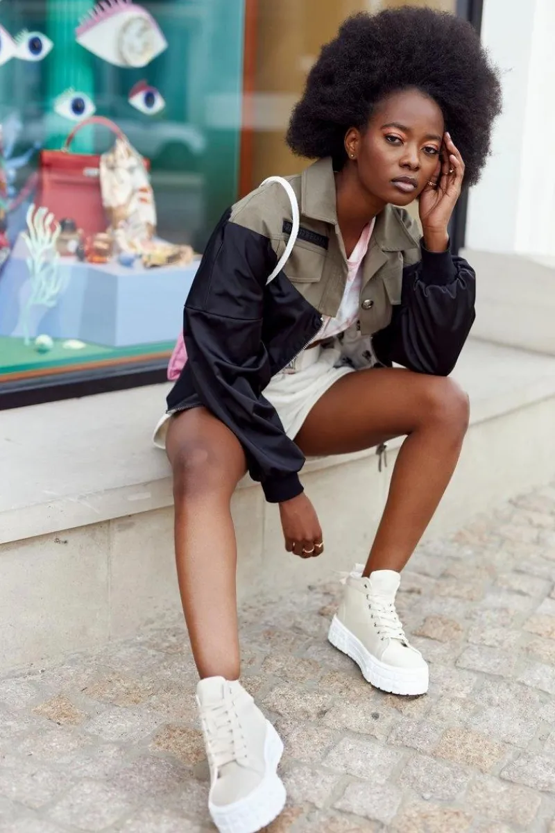 Best Damskie Wysokie Tenisówki Na Platformie Beżowe Manhattan Damskie Trampki Damskie Wysokie